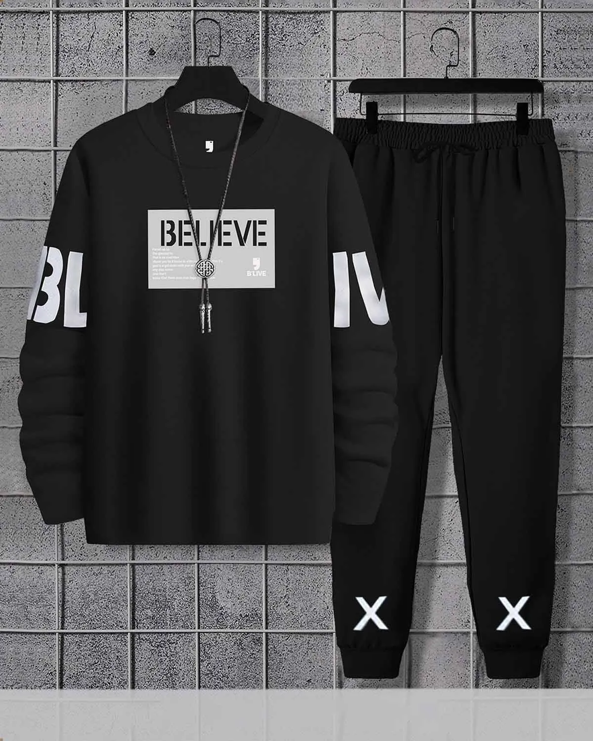 Men Believe Printed Black | Black Tracksuit