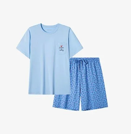 Men's Pure Cotton Short Sleeved Casual Sleepwear Set