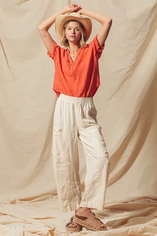Natural Cotton-Linen Wide Leg Pants