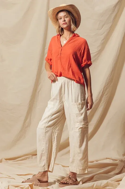 Natural Cotton-Linen Wide Leg Pants