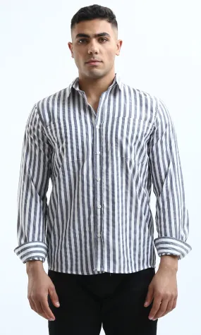O176710 Dark Grey & White Striped Shirt With Front Pocket