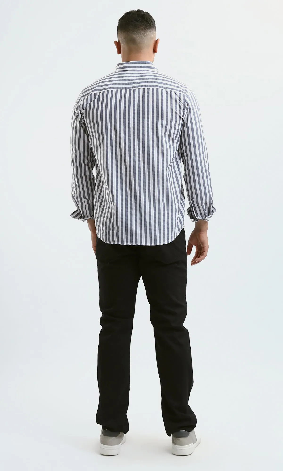 O176710 Dark Grey & White Striped Shirt With Front Pocket