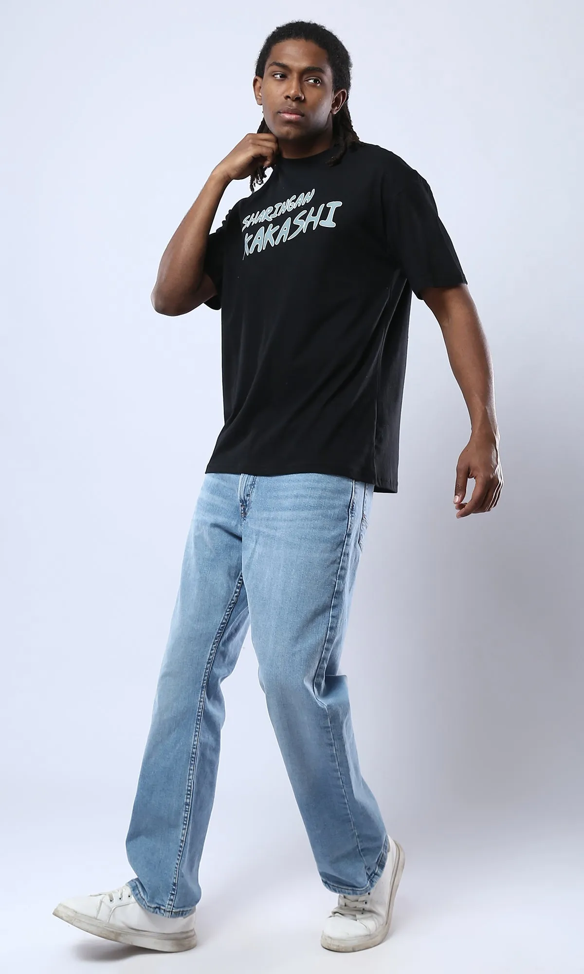 O178387 "Sharingan Kakash" Printed Animation Black Tee