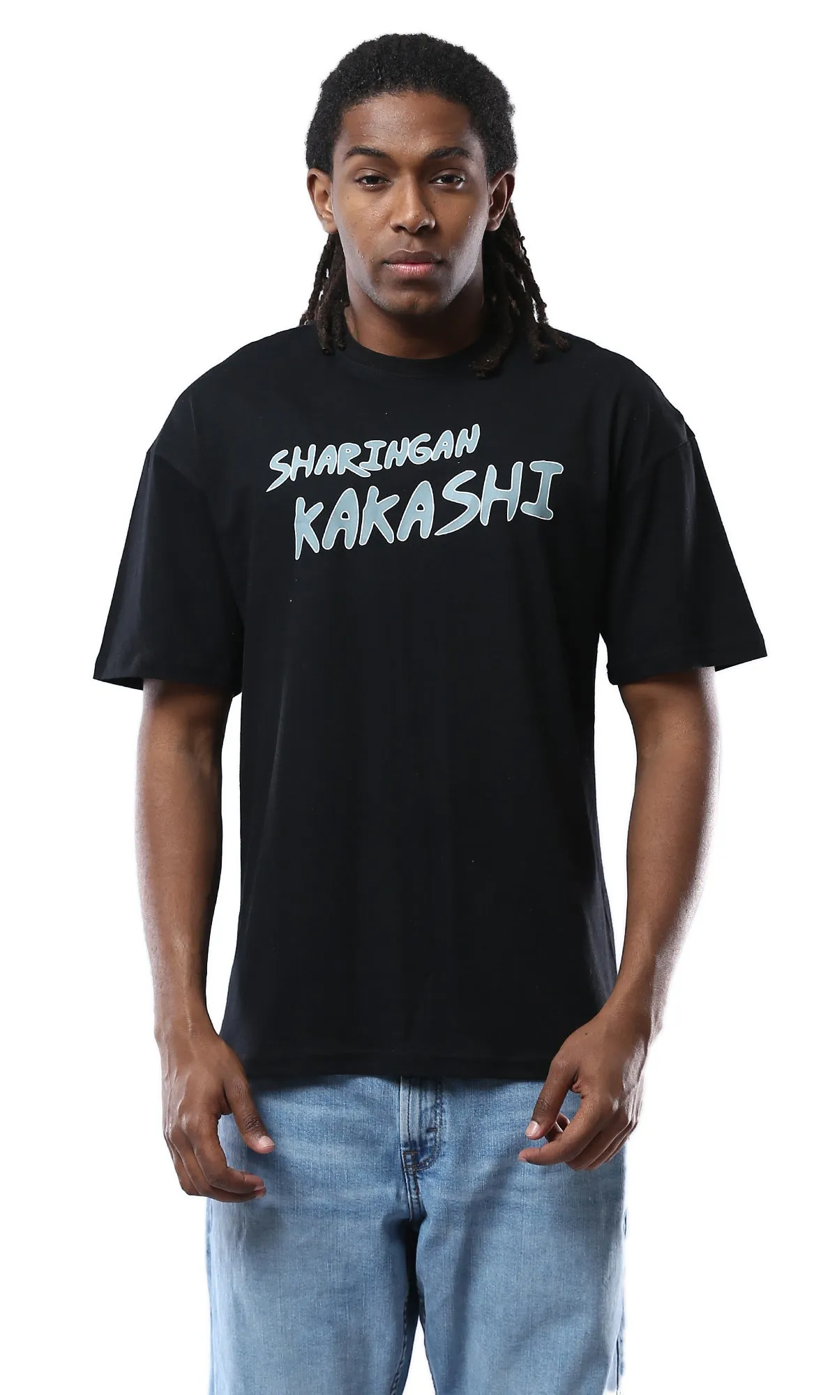 O178387 "Sharingan Kakash" Printed Animation Black Tee