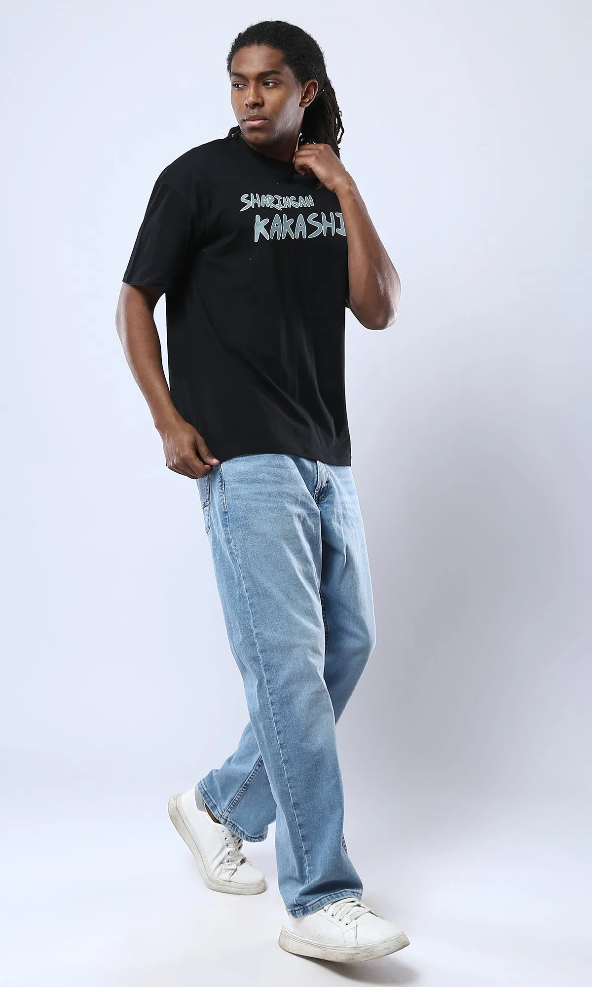 O178387 "Sharingan Kakash" Printed Animation Black Tee