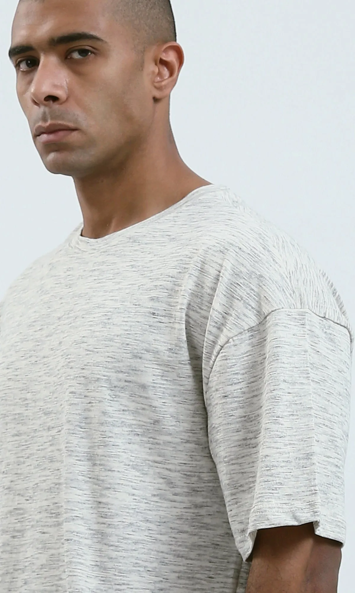 O192548 - Heather Off-White Relaxed Fit Tee with Elbow-Sleeves