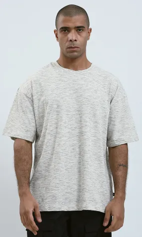 O192548 - Heather Off-White Relaxed Fit Tee with Elbow-Sleeves