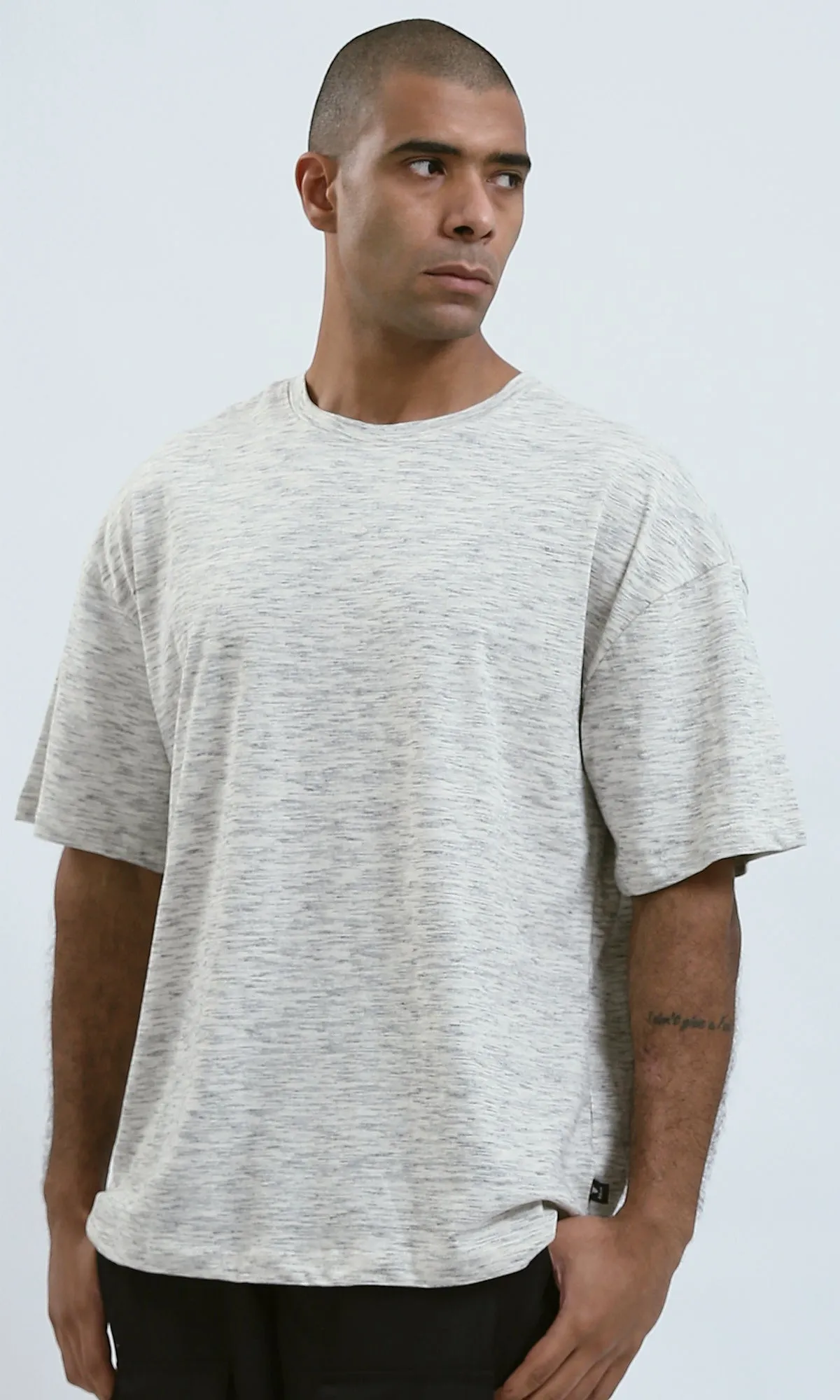 O192548 - Heather Off-White Relaxed Fit Tee with Elbow-Sleeves