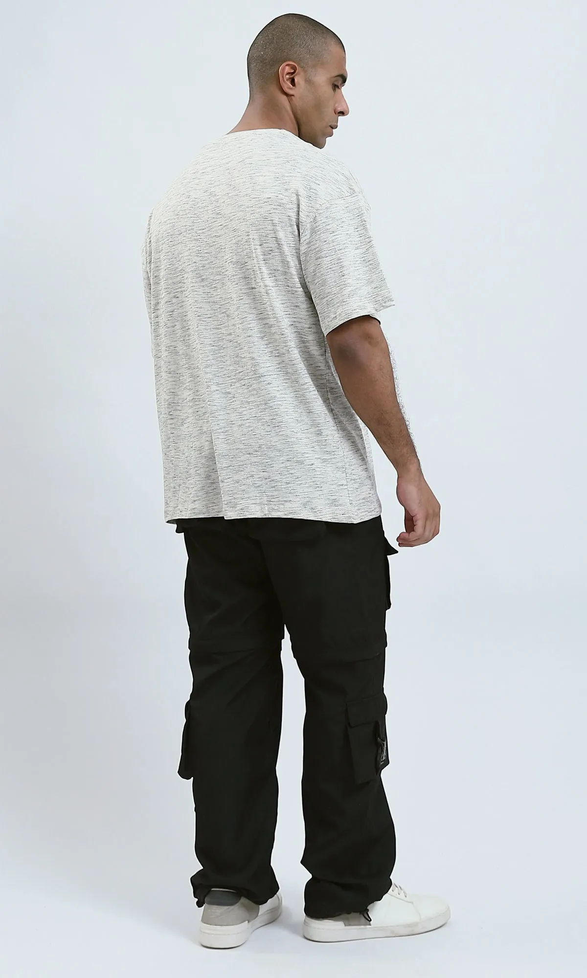 O192548 - Heather Off-White Relaxed Fit Tee with Elbow-Sleeves