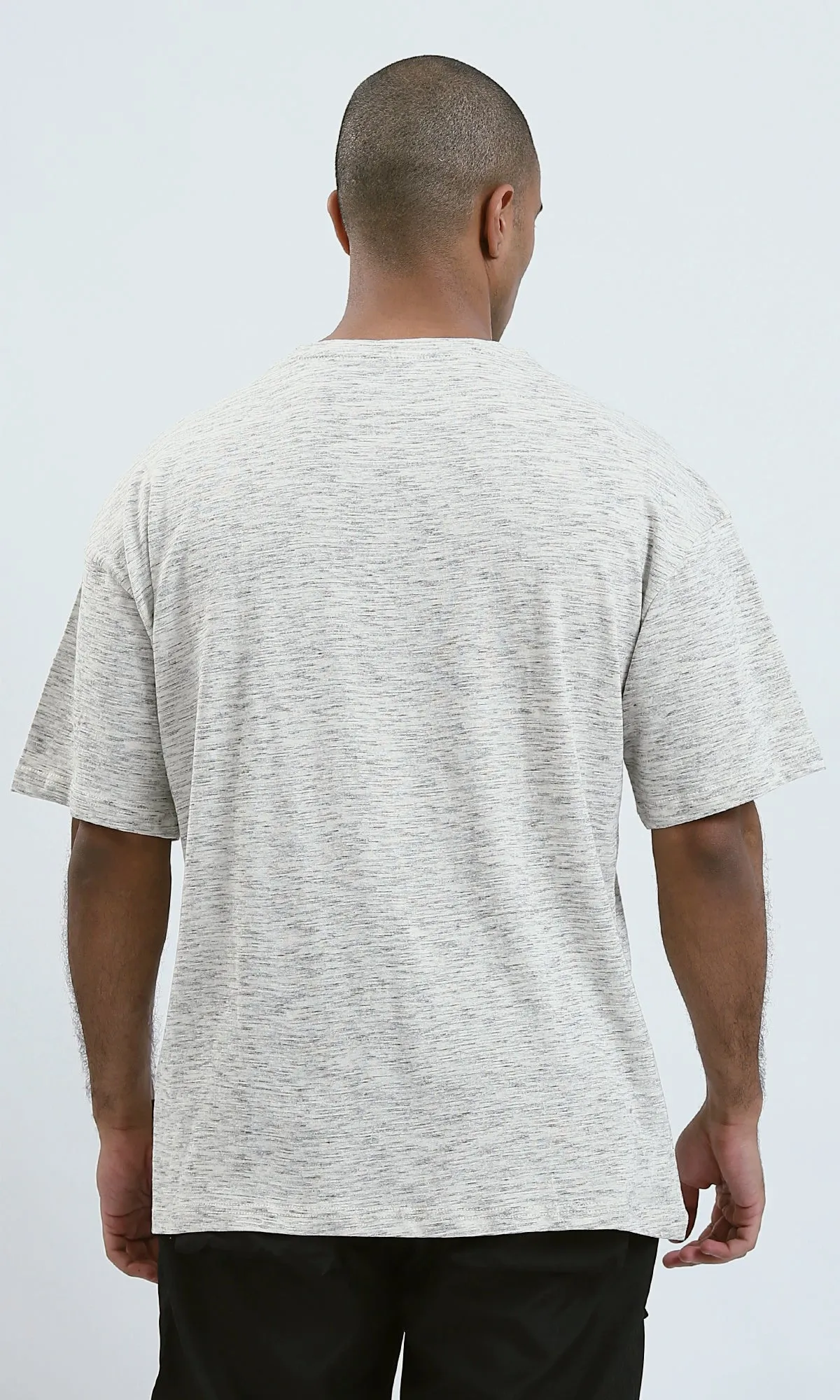 O192548 - Heather Off-White Relaxed Fit Tee with Elbow-Sleeves