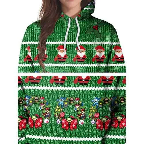 Plus Size Casual Women Santa Claus Hooded Sweatshirts