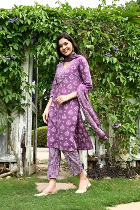 Purple Kurta Pant Dupatta Set