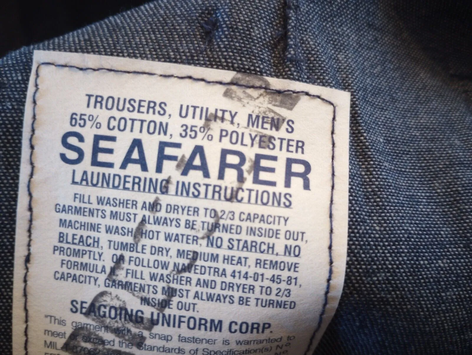 SEAFARER NAVY BLUE JEANS BELL BOTTOM DENIM TROUSERS DUNGAREES