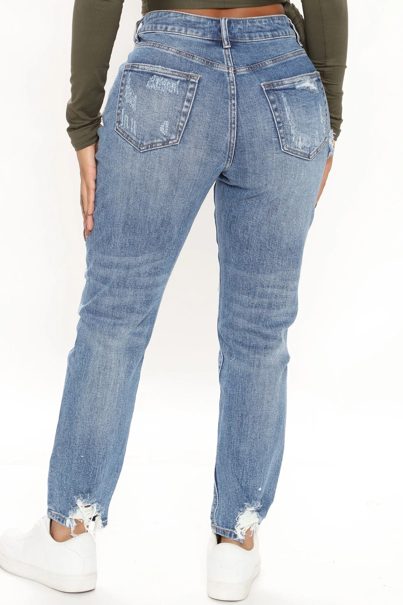 Slayin' The Game Slim Boyfriend Jeans - Medium Blue Wash