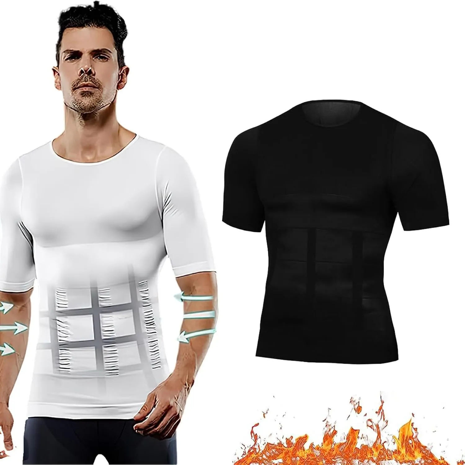 Slimming and Shaping Undershirt, Compression Shirt Short Sleeve, Ion Shaping Vest for Men