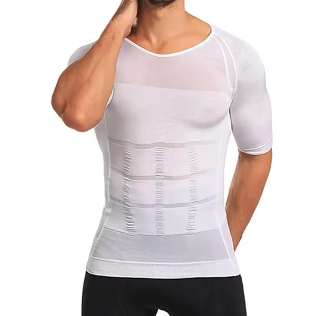 Slimming and Shaping Undershirt, Compression Shirt Short Sleeve, Ion Shaping Vest for Men
