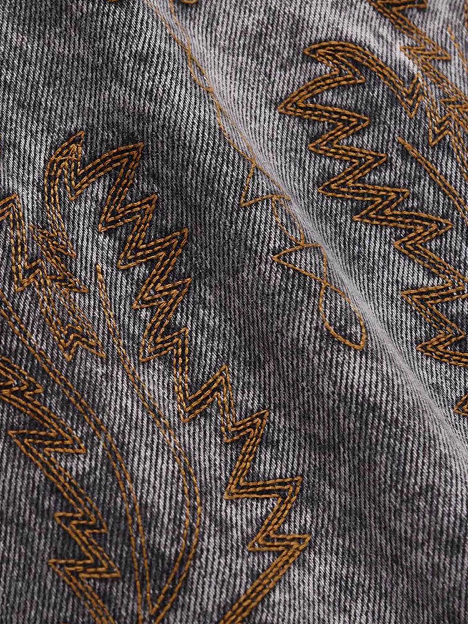 Sneakerhill Acid wash Embroidery Stitching Two-tone Jeans - 1744