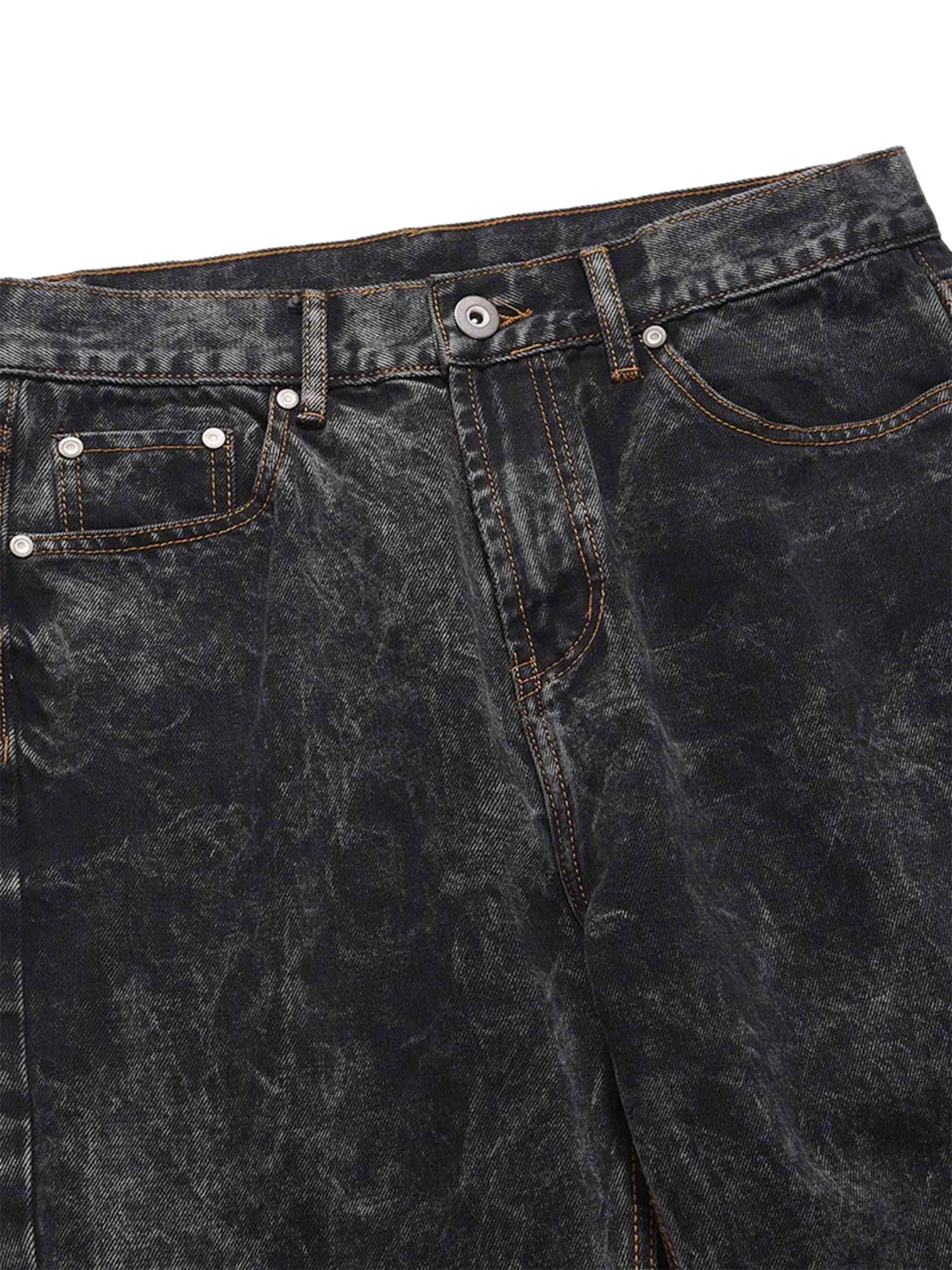 Sneakerhill Acid wash Embroidery Stitching Two-tone Jeans - 1744