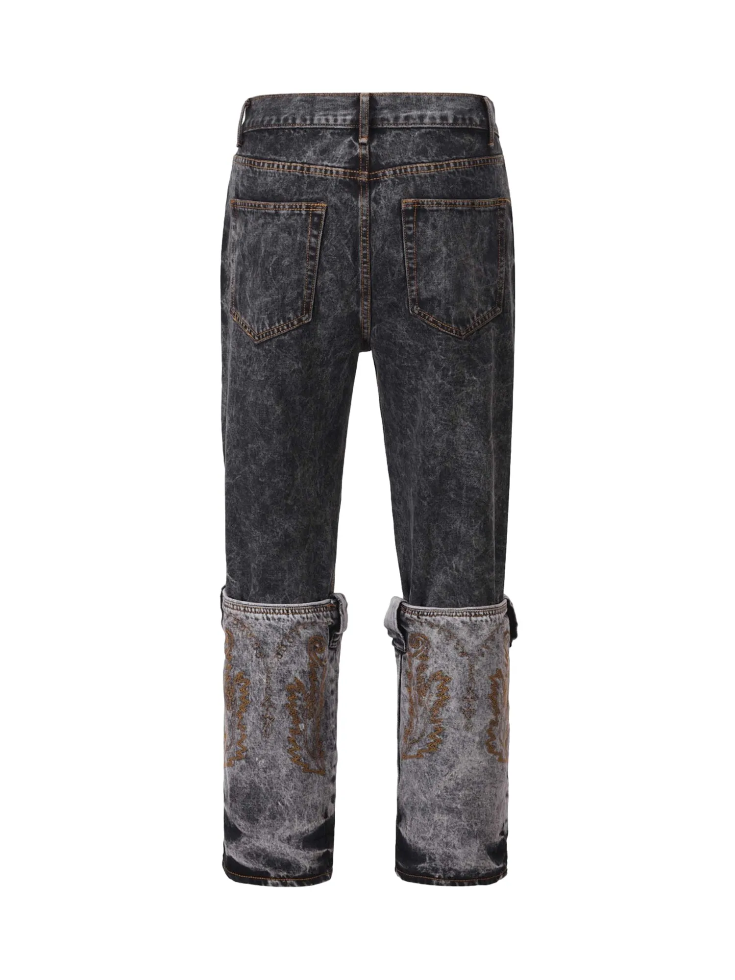 Sneakerhill Acid wash Embroidery Stitching Two-tone Jeans - 1744