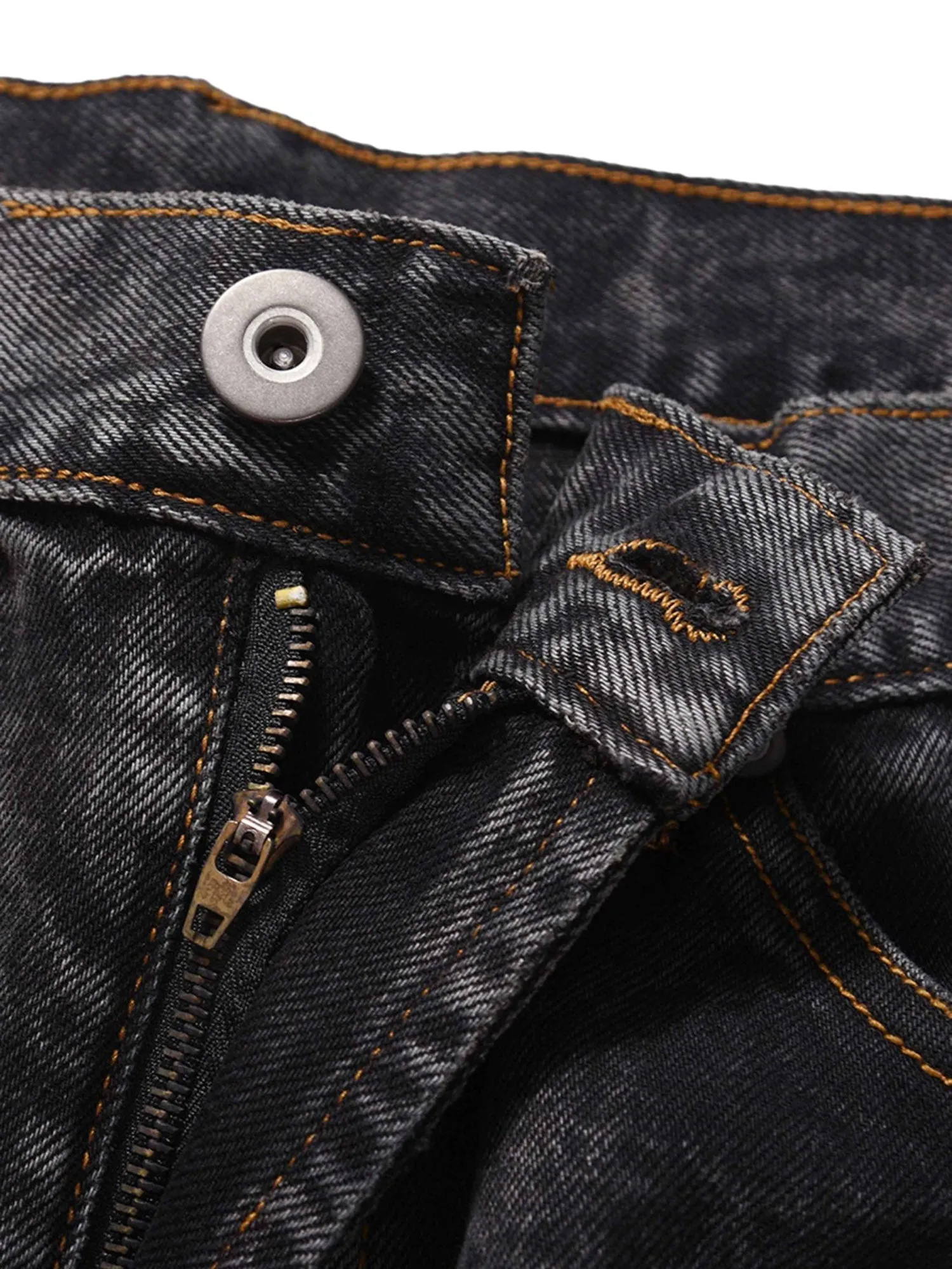 Sneakerhill Acid wash Embroidery Stitching Two-tone Jeans - 1744