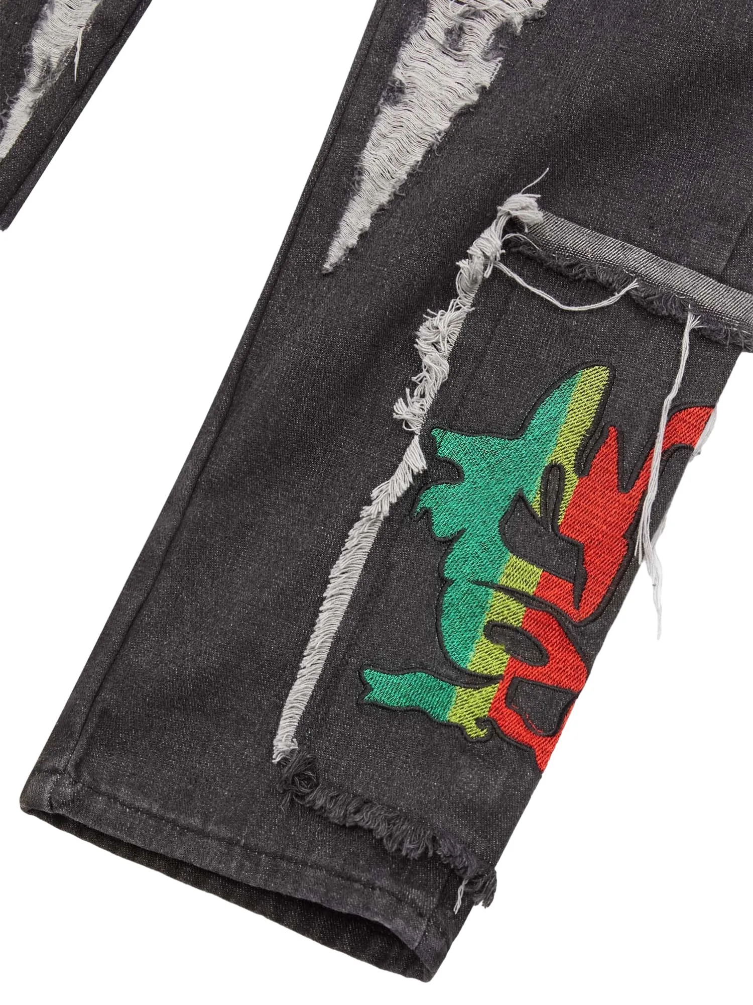 Sneakerhill Destruction Brushed Hip Hop Embroidered Jeans
