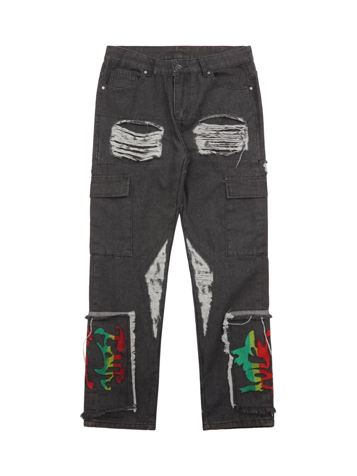 Sneakerhill Destruction Brushed Hip Hop Embroidered Jeans