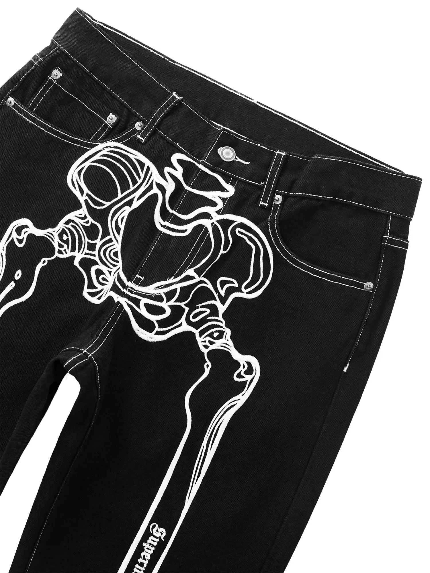 Sneakerhill Hip Hop Bones Embroidered Jeans - 1859