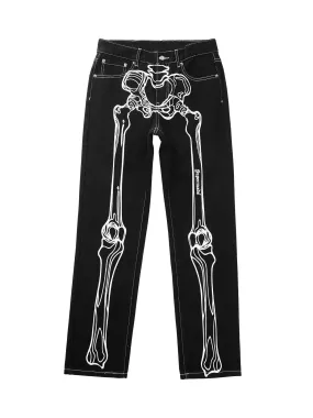 Sneakerhill Hip Hop Bones Embroidered Jeans - 1859