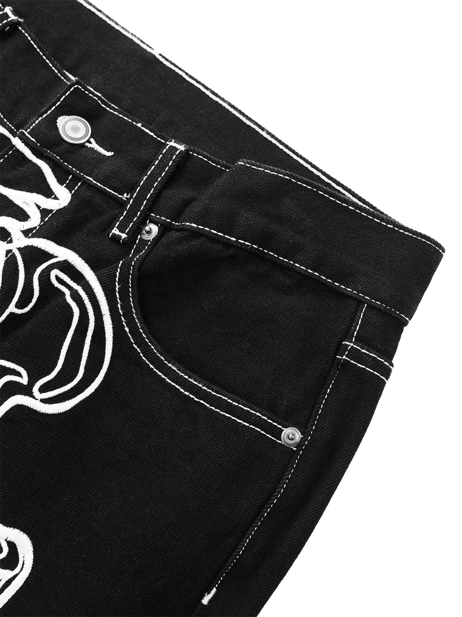 Sneakerhill Hip Hop Bones Embroidered Jeans - 1859