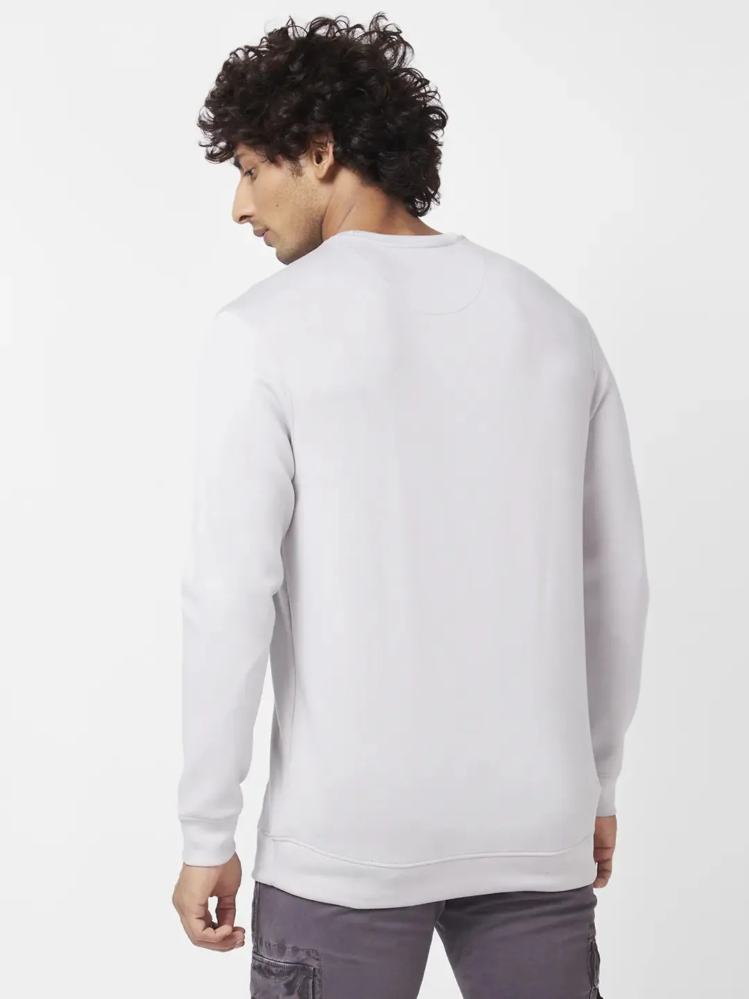 Spykar Men Grey Blended Slim Fit Full Sleeve Round Neck Plain Sweatshirt