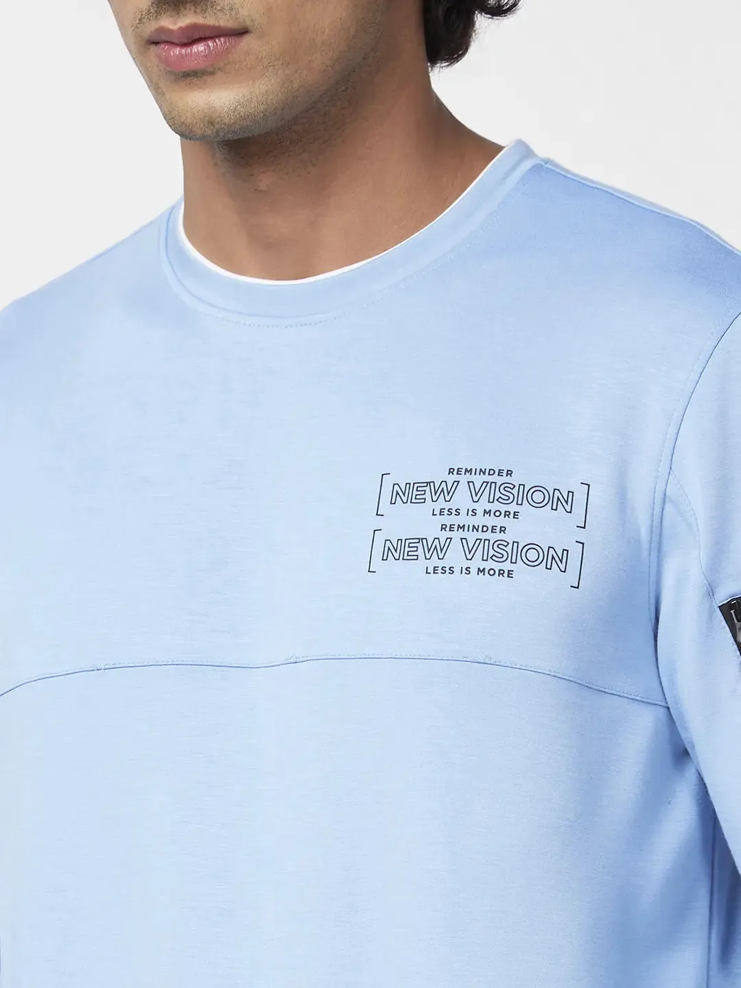Spykar Men Powder Blue Blended Slim Fit Full Sleeve Round Neck Printed Casual Sweatshirt