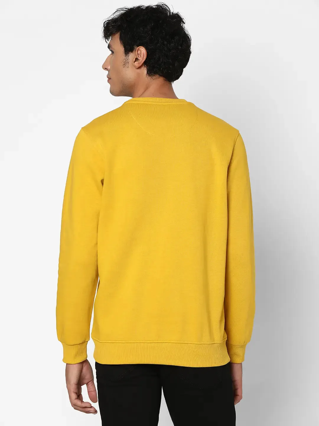 Spykar Men Sulphur Yellow Blended Slim Fit Full Sleeve Round Neck Plain Casual Sweatshirt