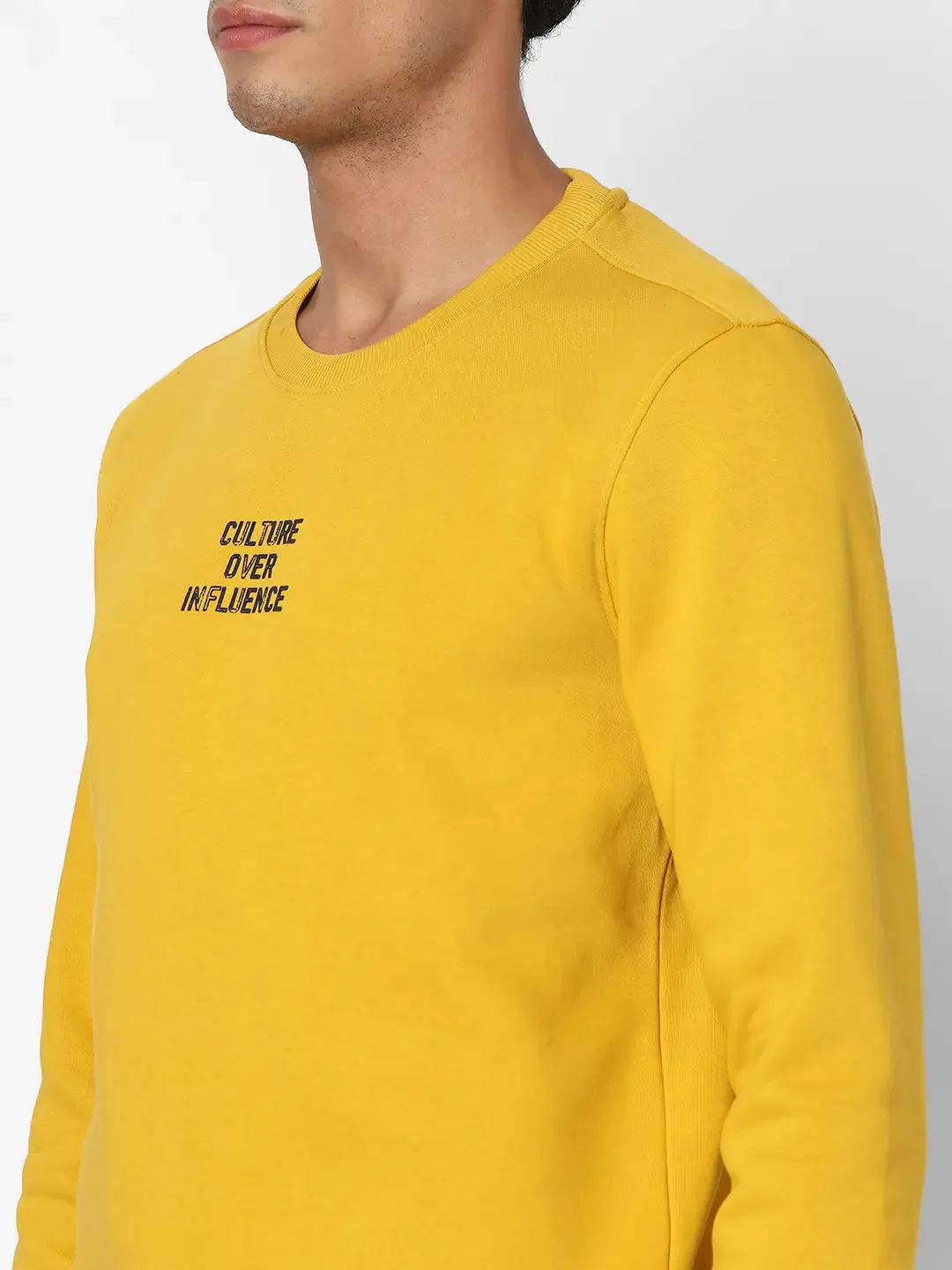 Spykar Men Sulphur Yellow Blended Slim Fit Full Sleeve Round Neck Plain Casual Sweatshirt