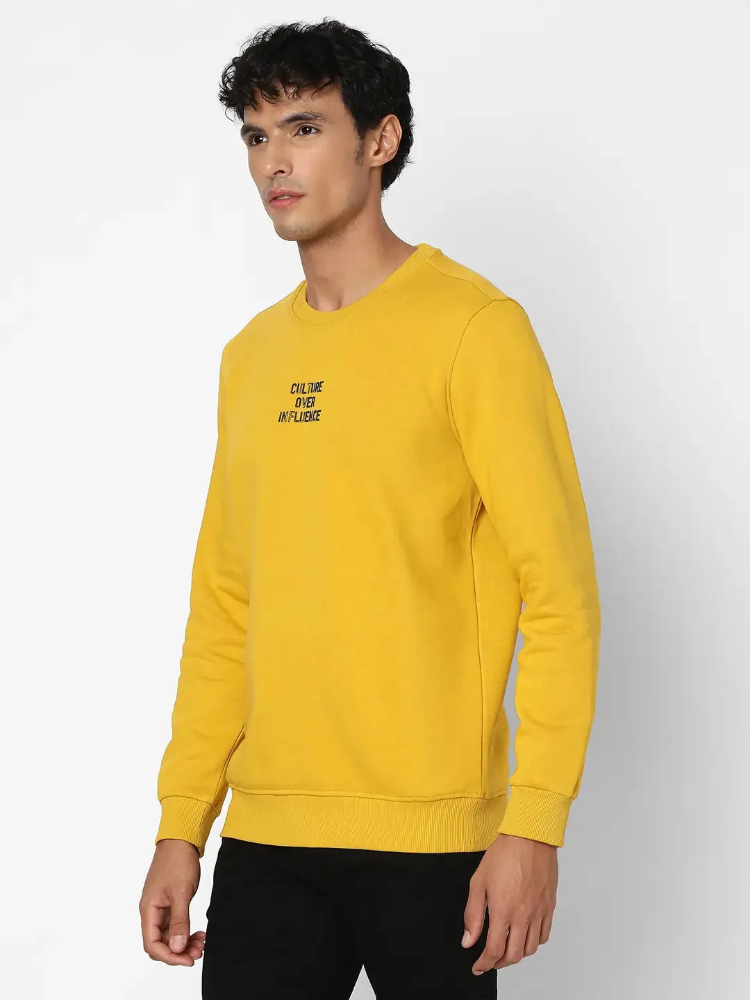 Spykar Men Sulphur Yellow Blended Slim Fit Full Sleeve Round Neck Plain Casual Sweatshirt