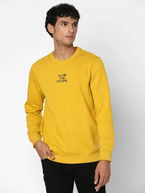 Spykar Men Sulphur Yellow Blended Slim Fit Full Sleeve Round Neck Plain Casual Sweatshirt