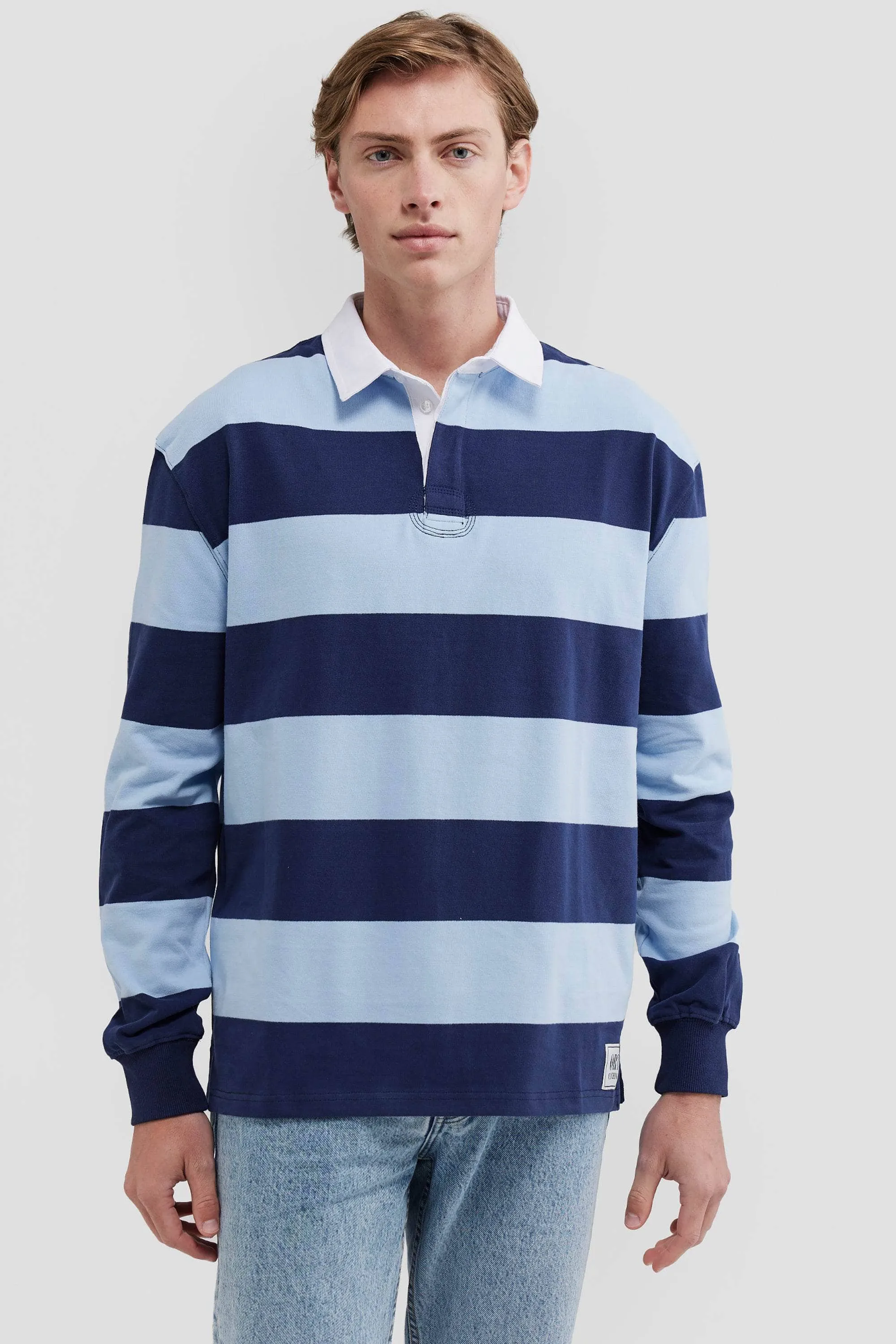 Unisex Rugby Jumper Navy and Pale Blue Stripe