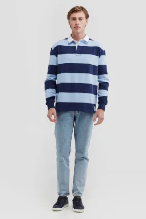 Unisex Rugby Jumper Navy and Pale Blue Stripe