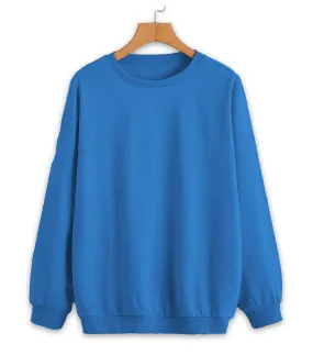 Vimal Jonney Blue Solid Round Neck Cotton Fleece Sweatshirt for Women