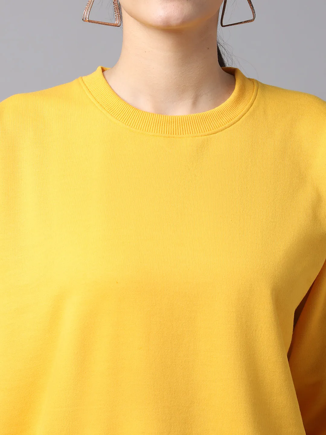 Vimal Jonney Fleece Round Neck Yellow Sweatshirt For Women