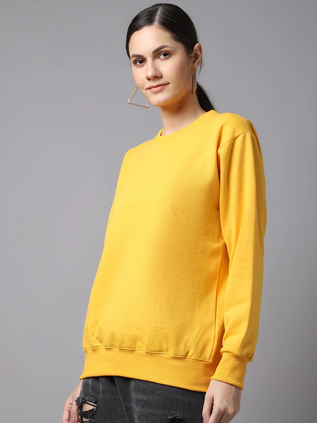 Vimal Jonney Fleece Round Neck Yellow Sweatshirt For Women