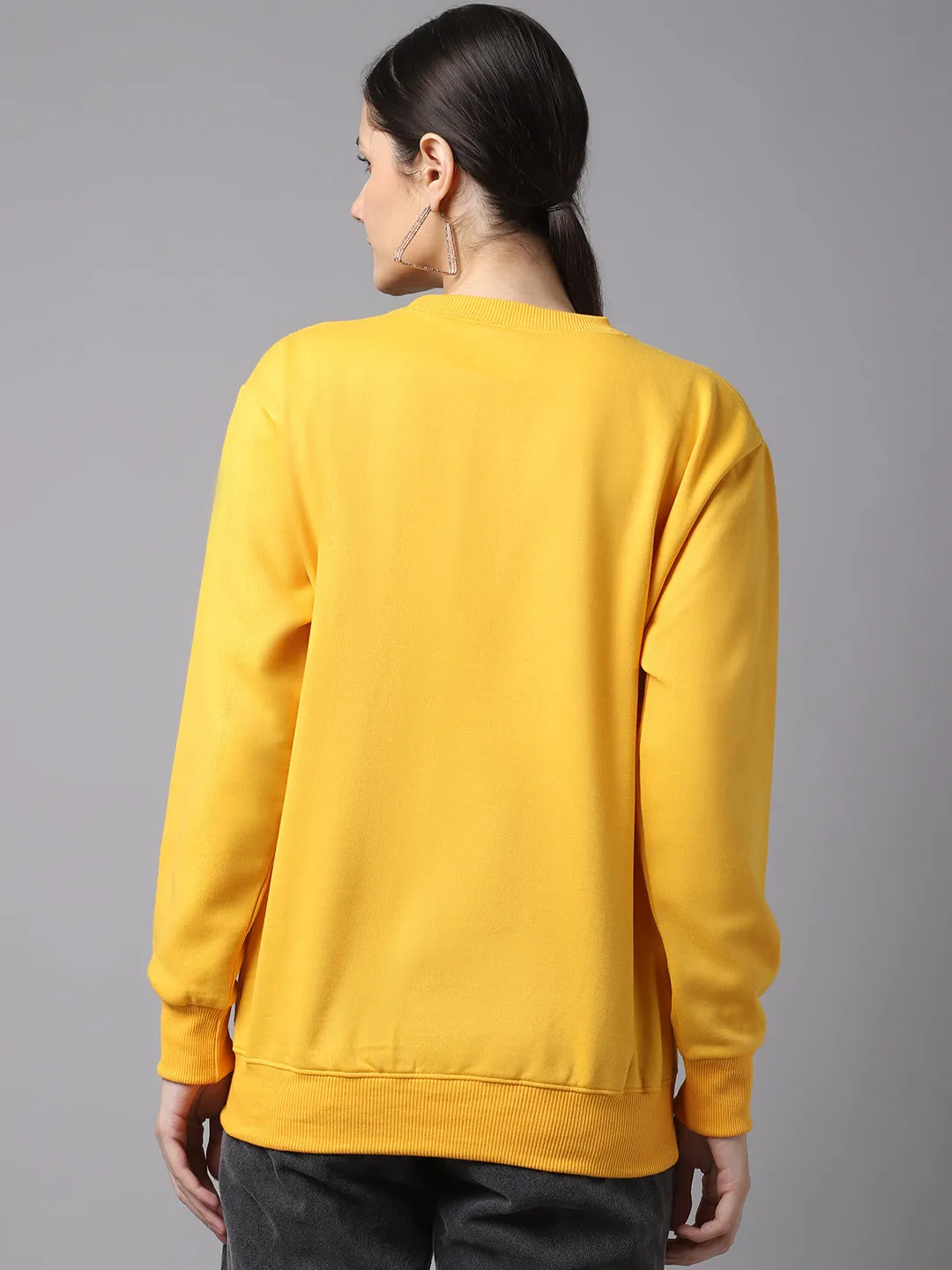 Vimal Jonney Fleece Round Neck Yellow Sweatshirt For Women
