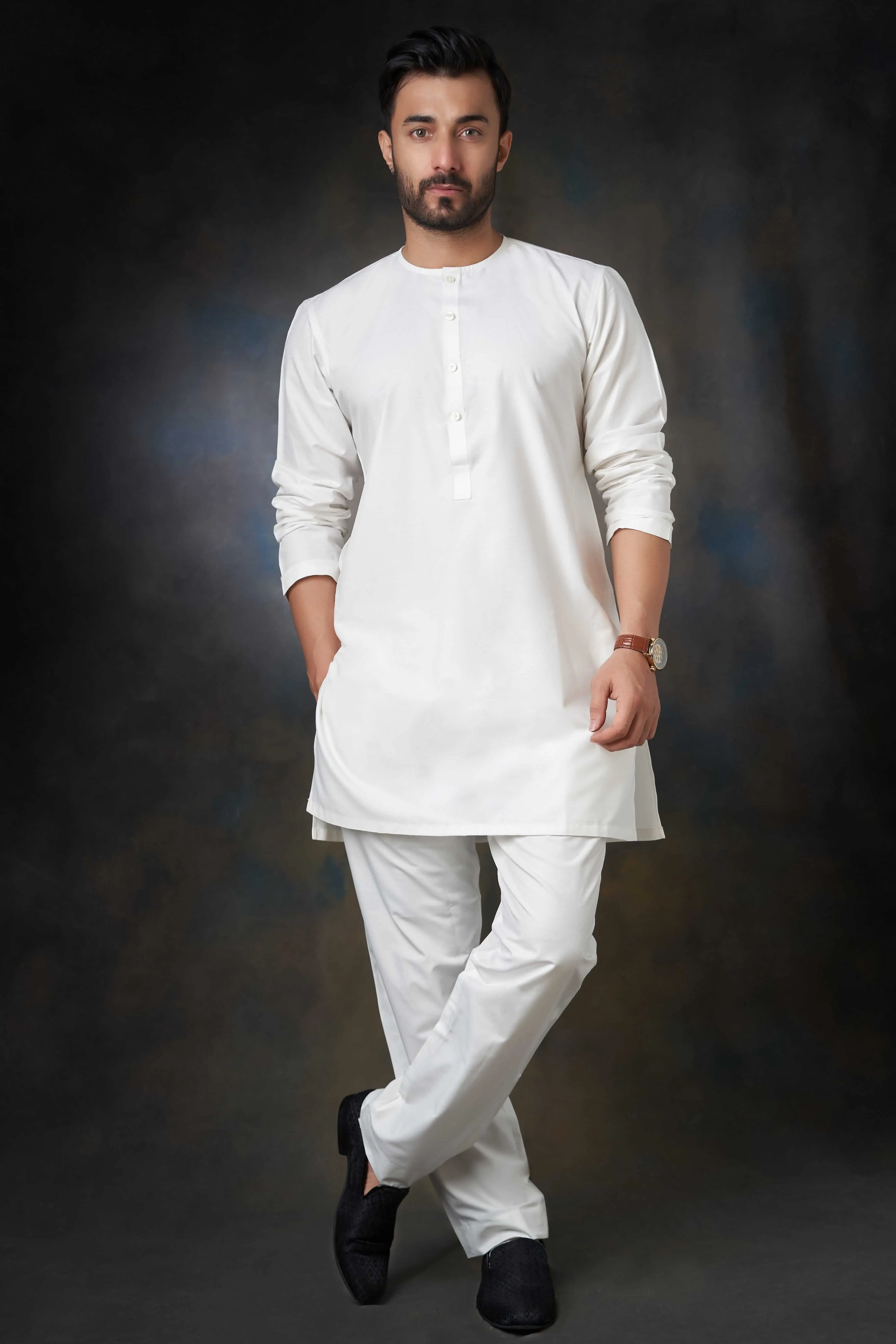 White Cotton-Silk Blend Sherwani Inner Kurta and Pants