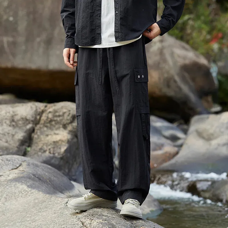 Wiaofellas  -  Summer Men's Overalls Outdoor Multi-pocket Casual Pants Solid Color Men's Sports Casual Pants