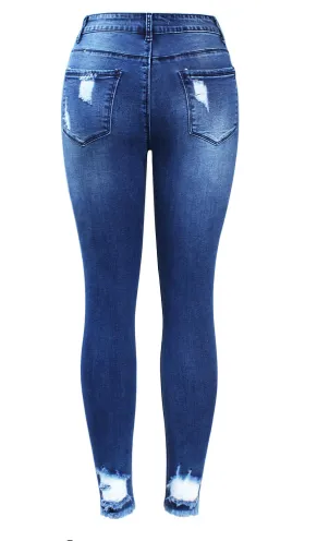 Youaxon New Ultra Stretchy Blue Tassel Ripped Jeans
