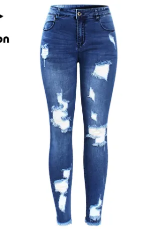 Youaxon New Ultra Stretchy Blue Tassel Ripped Jeans