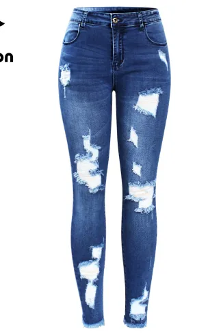 Youaxon New Ultra Stretchy Blue Tassel Ripped Jeans